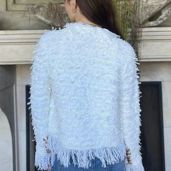 SOLD. Chic White Fringe Blazer - Picture 4 of 5